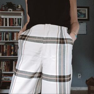 Plaid flannel trousers neutral tones